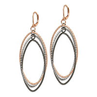 Stainless Steel Textured and Polished Gun & Rose IP Leverback Earrings ,