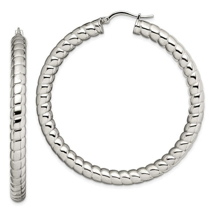 Stainless Steel Textured & Polished Hollow 45mm Hoop Earrings ,