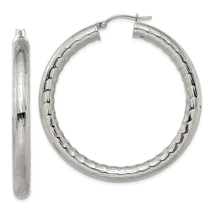 Stainless Steel Textured & Polished Hollow Hoop Earrings ,
