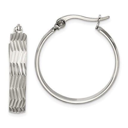 Stainless Steel Textured Hoop Earrings ,