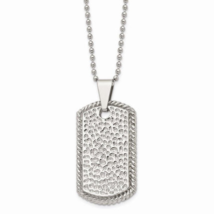 Stainless Steel Textured Polished Dog Tag Necklace ,
