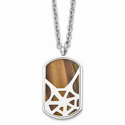 Stainless Steel Tiger's Eye Polished Dog Tag Necklace ,