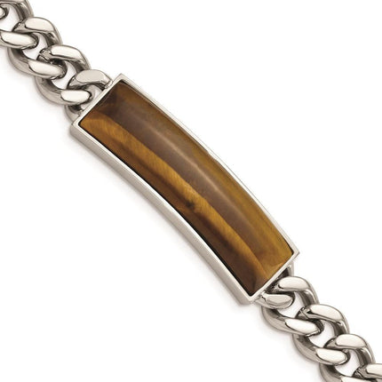 Stainless Steel Tigers Eye & Polished 8.25in Bracelet ,