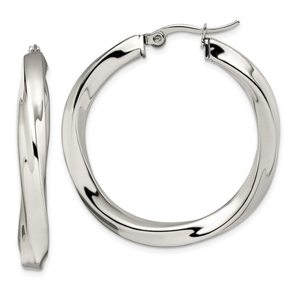 Stainless Steel Twisted Polished Hollow Hoop Earrings ,