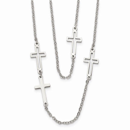 Stainless Steel Two Strand Cross Necklace ,