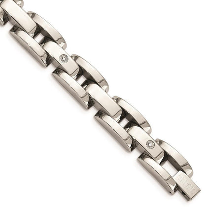 Stainless Steel w/ 14k White Gold Accents & Diamonds 8.5in Bracelet ,