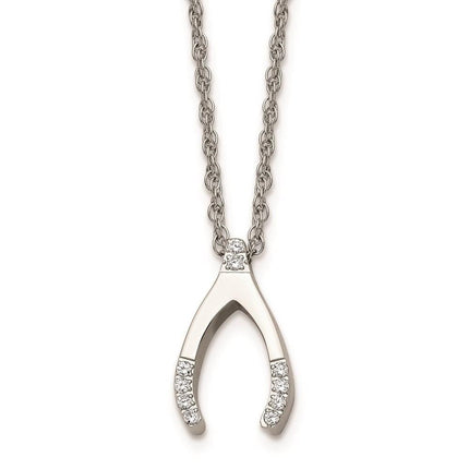 Stainless Steel w/ CZ Wishbone Necklace ,
