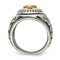Stainless Steel w/14k Accent Antiqued and Polished Cross Ring ,