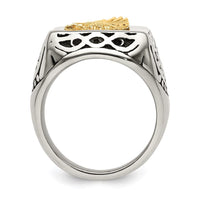 Stainless Steel w/14k Accent Antiqued and Polished Eagle Ring ,