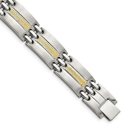 Stainless Steel w/14k Accent Brushed and Polished 8.5in Link Bracelet ,