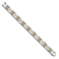 Stainless Steel w/14k Accent Brushed and Polished 8.5in Link Bracelet ,