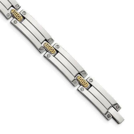 Stainless Steel w/14k Accent Polished 8.5in Link Bracelet ,