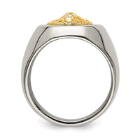 Stainless Steel w/14k Accent Polished Lion Head Ring ,