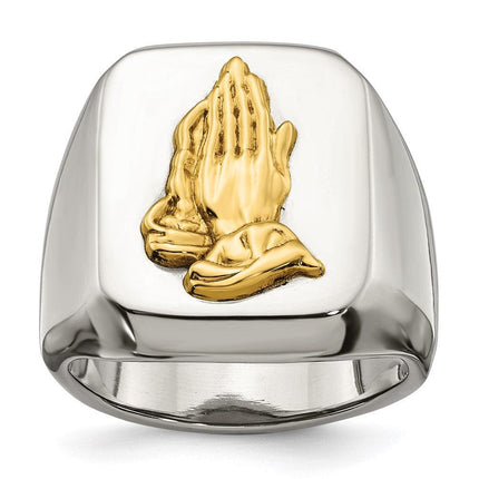 Stainless Steel w/14k Accent Polished Praying Hands Ring ,