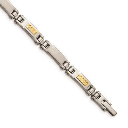 Stainless Steel w/14k Polished & Brushed Link Bracelet ,
