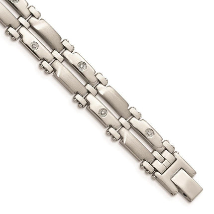 Stainless Steel w/14k White Gold Accents & Diamonds 8.5in Bracelet ,