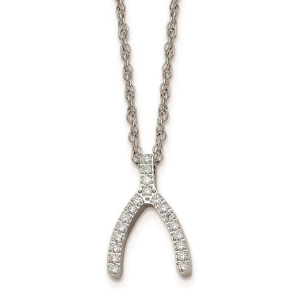 Stainless Steel w/CZ Wishbone Necklace ,