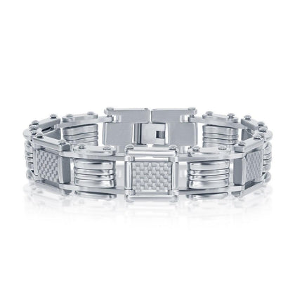 Stainless Steel White Carbon Fiber Link Bracelet, 8.5" ,