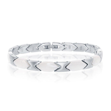 Stainless Steel White Ceramic Bracelet, 7" ,