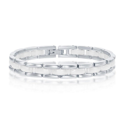 Stainless Steel White Ceramic Link Bracelet, 8" ,