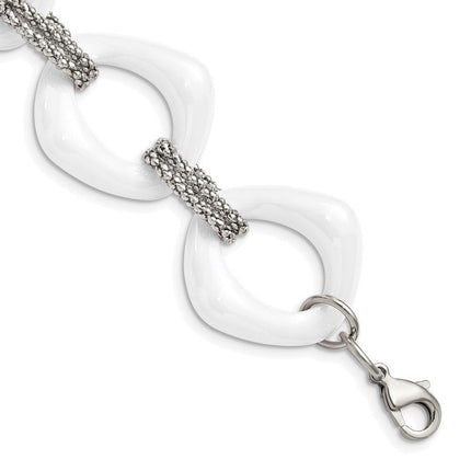 Stainless Steel White Ceramic Link Bracelet ,