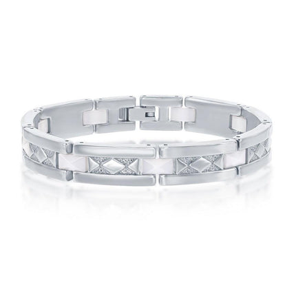 Stainless Steel White Ceramic with Diamond Shaped Bracelet, 8.5" ,