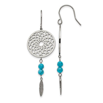 Stainless Steel w/Imit.Turquoise Dreamcatcher Dangle Earrings ,
