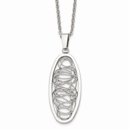 Stainless Steel Wire Designed Oval Pendant Necklace ,