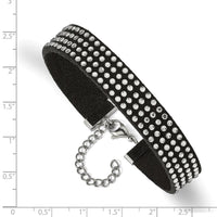 Stainless Steel with Black Leather and Crystal 7.25in w/1.75in ext. Bracele ,