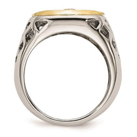 Stainless Steel with Sterling Silver Jesus Yellow IP-plated Polished Ring ,