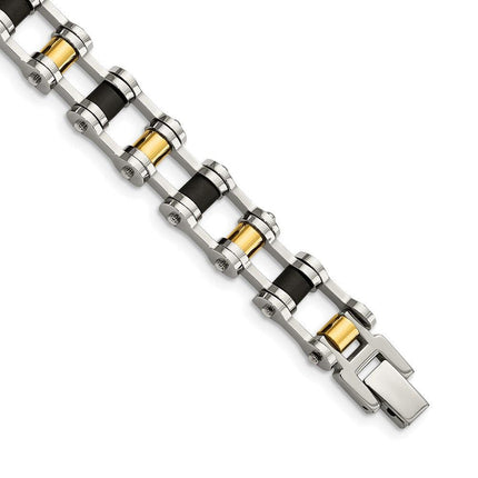 Stainless Steel Yellow IP-plated and Black Rubber Bracelet ,