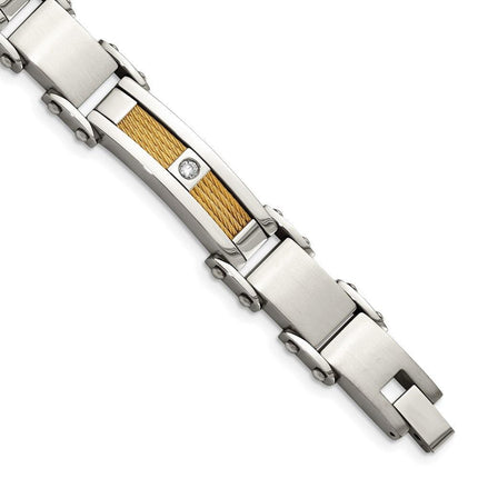 Stainless Steel Yellow IP-plated Cable with CZs Bracelet ,