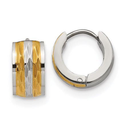 Stainless Steel Yellow IP-Plated Hinged Hoop Earrings ,