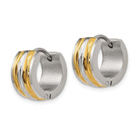 Stainless Steel Yellow IP-Plated Hinged Hoop Earrings ,