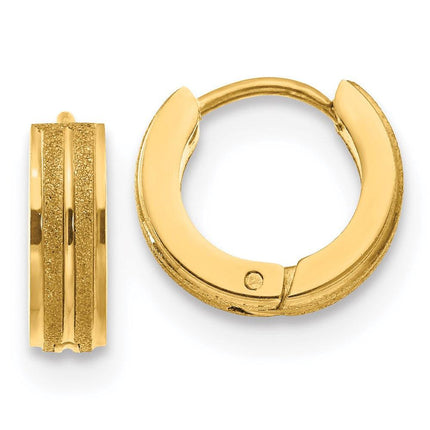 Stainless Steel Yellow IP-plated Laser cut Hinged Hoop Earrings ,