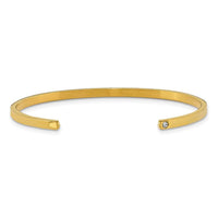 Stainless Steel Yellow IP-plated Love you to the Moon CZ 3mm Cuff Bangle ,