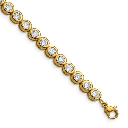 Stainless Steel Yellow IP-plated Polished CZ Tennis w/ 1in ext. Bracelet ,