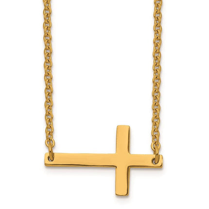 Stainless Steel Yellow IP-plated Sideways Cross 18in Necklace ,