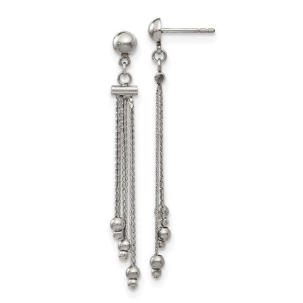 Stainless Stele Polished Beaded Chain Post Dangle Earrings ,