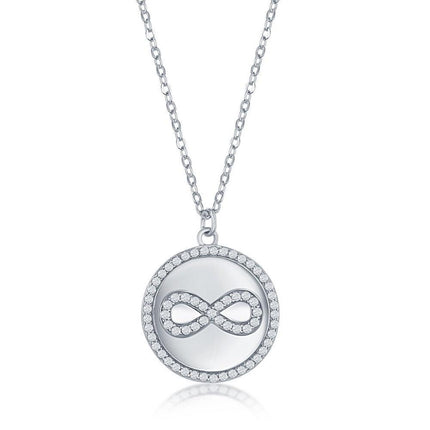 Sterlilng Silver Micro Pave CZ Disc Necklace - Infinity ,