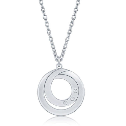 Sterling Silver 0.015cttw Diamond Double Swirl Design Necklace ,