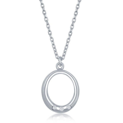 Sterling Silver 0.03cttw Diamond Oval Necklace ,