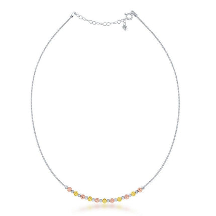 Sterling Silver 1.15mm Tri Color Moon Bead Necklace ,