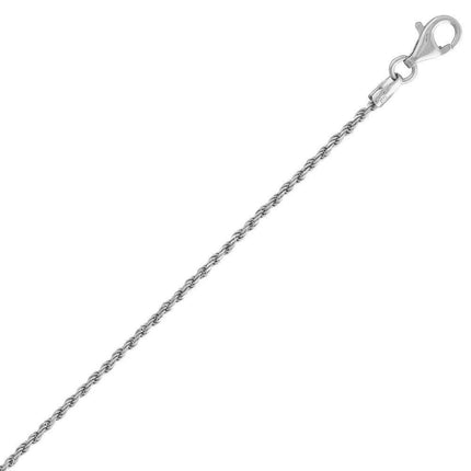 Sterling Silver 1.4mm Rhodium Rope Chain - Rhodium Plated ,