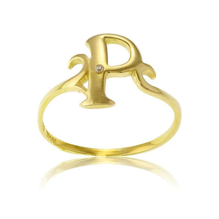 Sterling Silver 1 Micron GP Single CZ "P" Ring, Size 8 ,