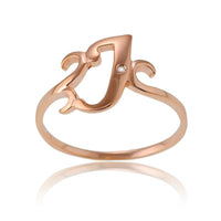 Sterling Silver 1 Micron Rose GP Single CZ "J" Ring, Size 7 ,