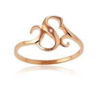 Sterling Silver 1 Micron Rose GP Single CZ "S" Ring, Size 8 ,