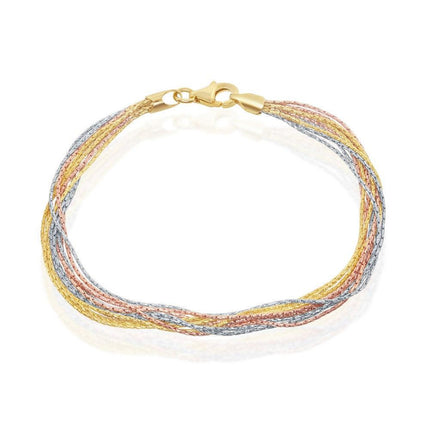Sterling Silver 10 Strand Sparkling Bracelet - Tri Color ,