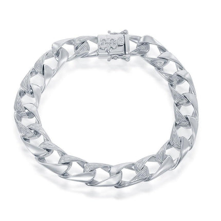 Sterling Silver 10mm Designed Cuban Bracelet - Fleur De Lis ,