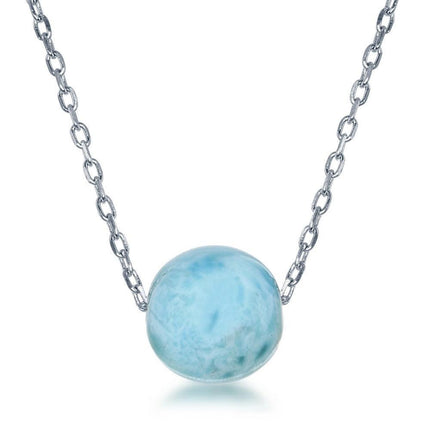Sterling Silver 10MM Round Larimar Bead Necklace ,